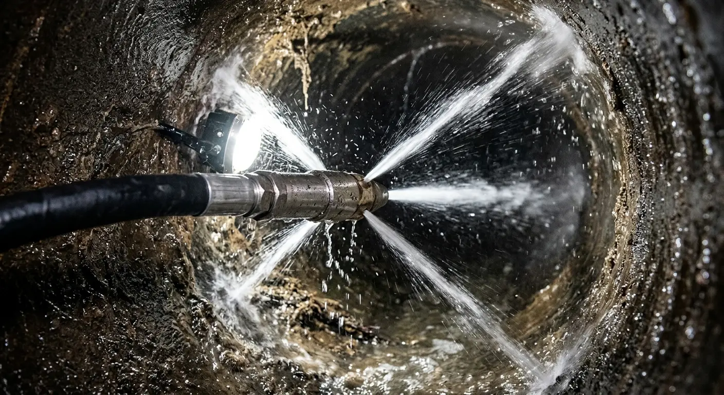 High-pressure hydro jetting nozzle cleaning sewer pipe for Storm Drain Cleaning in McKenzie